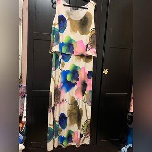 Lbisse 2X Floral Maxi Dress stretchy comfy spring colorful